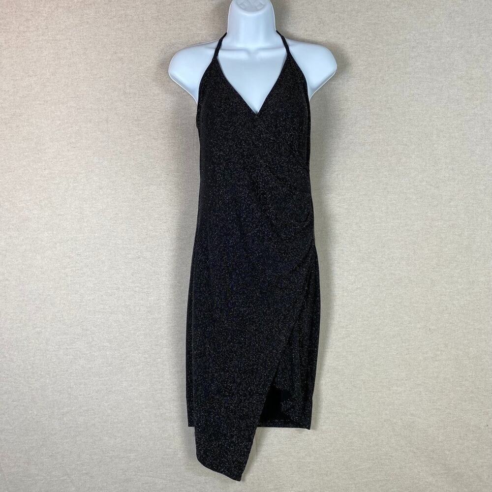 Almost Famous Womens Sparkle Mini Dress Size S Asymmetric Ruched Swiftie Hoco - Picture 2 of 13
